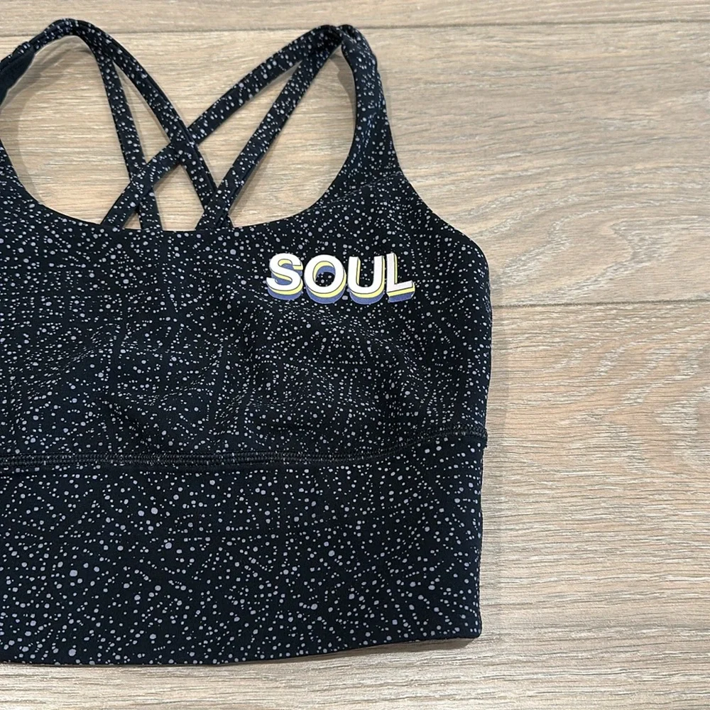 SOULCYCLE X LULULEMON Black Speckle Longline Energy‎ Bra Active Workout Top Sz 6